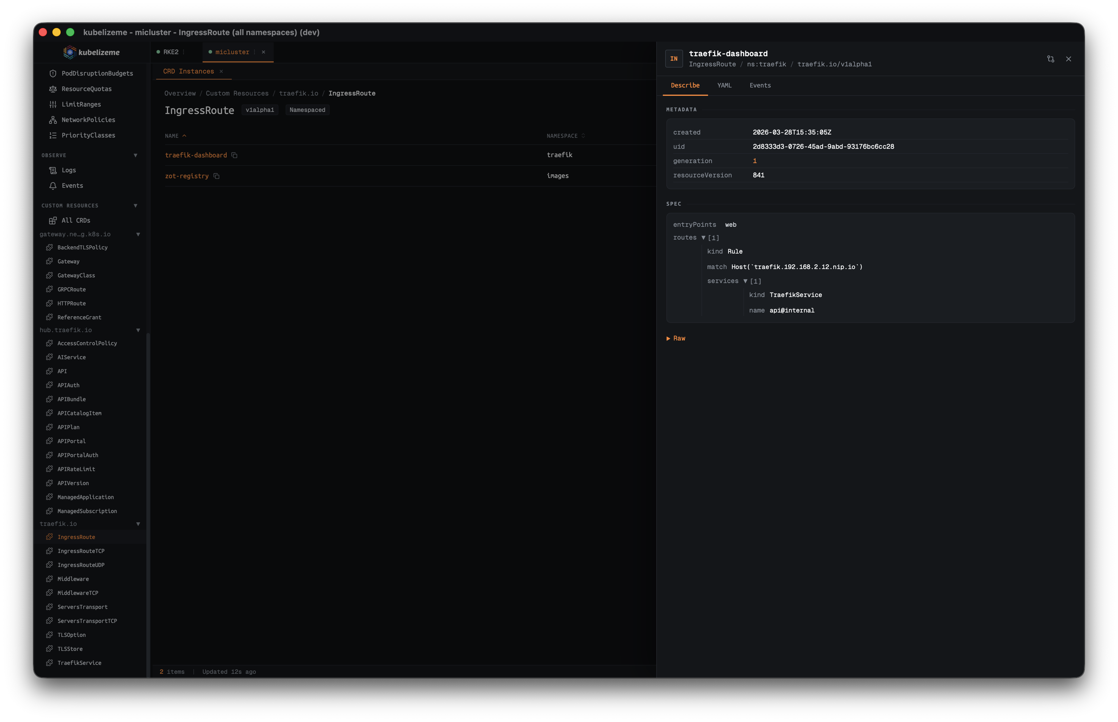kubelizeme CRD instance detail
