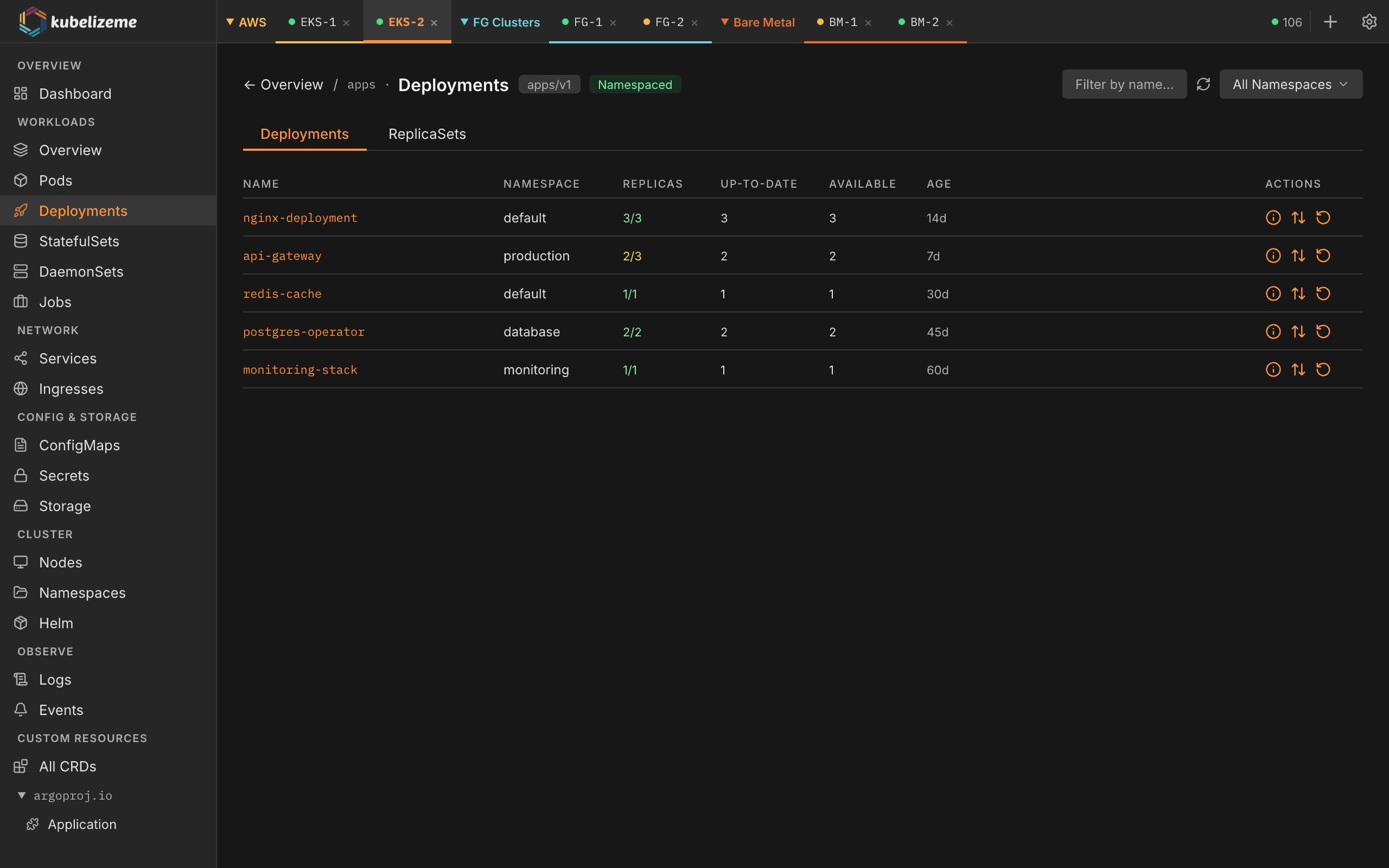 kubelizeme deployments view