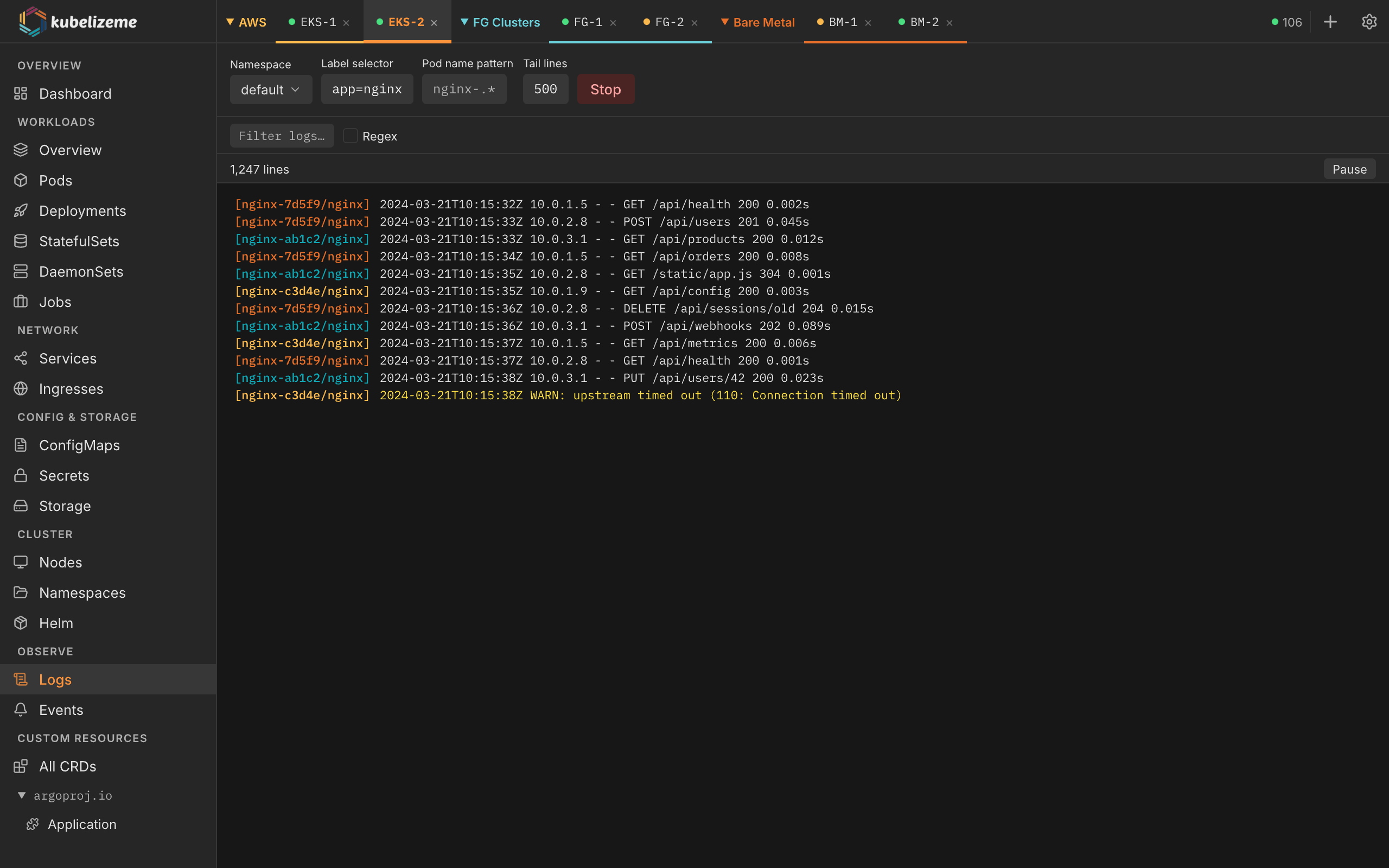 kubelizeme multi-pod log viewer