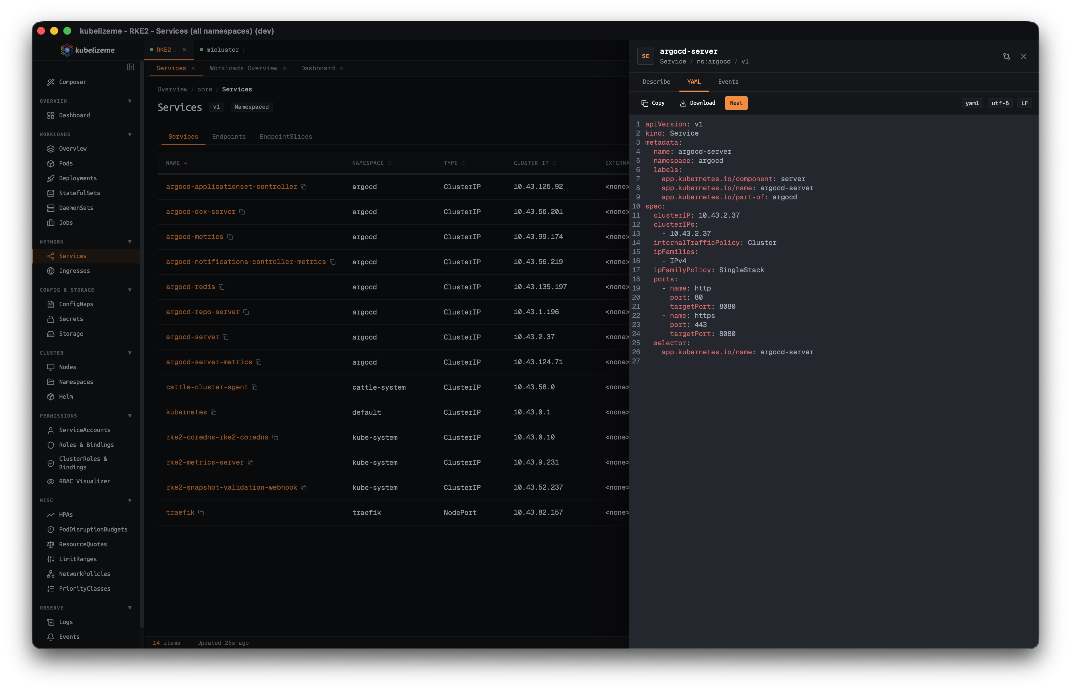 kubelizeme Service YAML view
