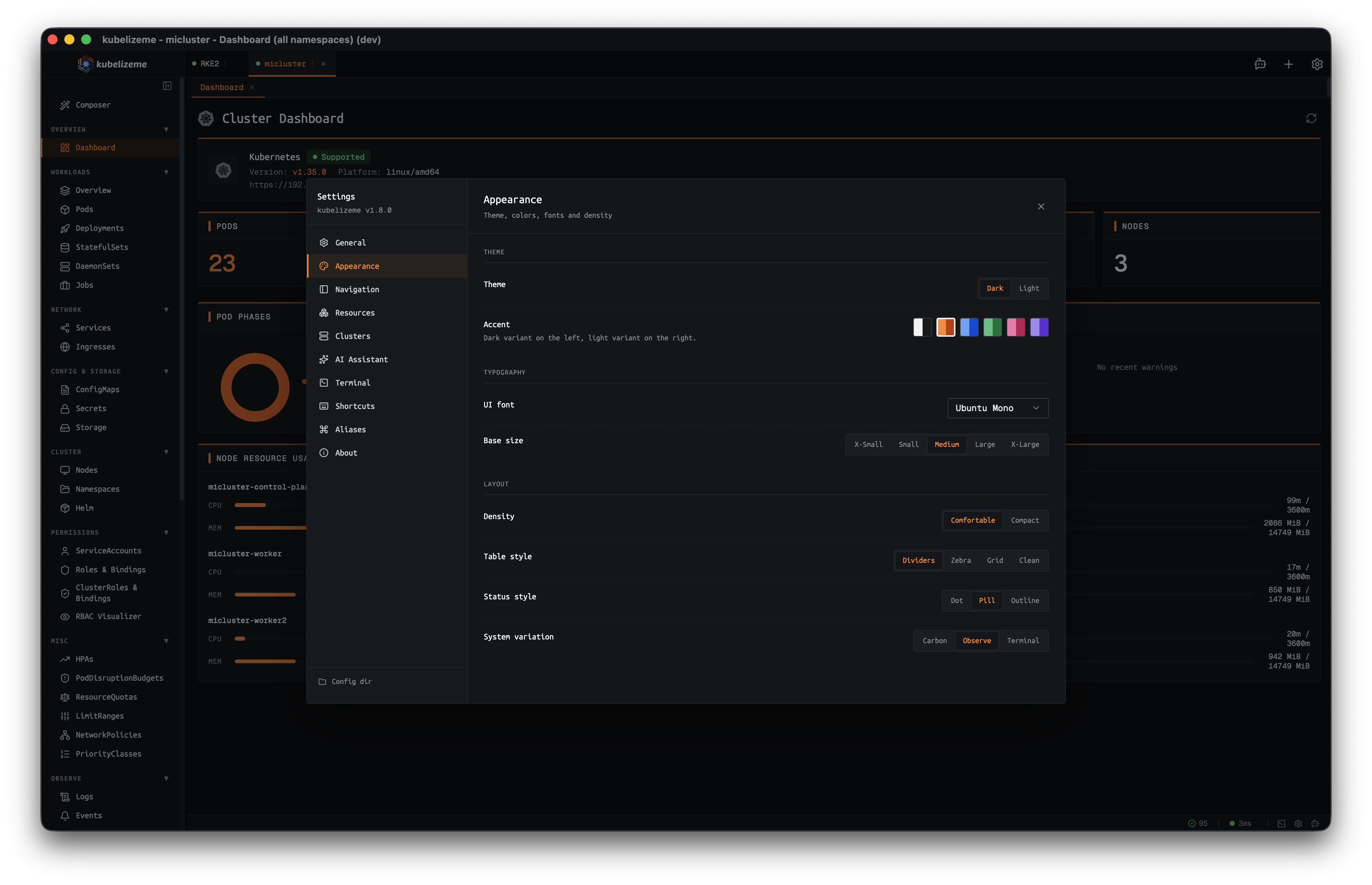 kubelizeme Settings — Appearance